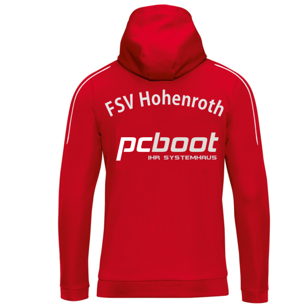 Kapuzenjacke in rot mit pcboot Logo und Initialen
