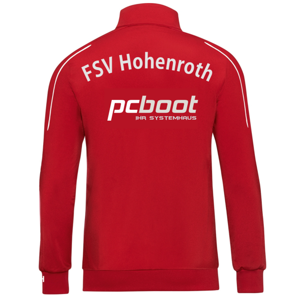 Jacke in rot mit pcboot Logo und Initialen
