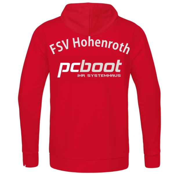 Kapuzensweat in rot mit pcboot Logo und Initialen