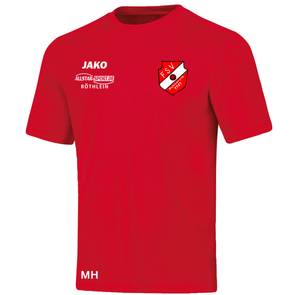T-Shirt in rot mit pcboot Logo und Initialen