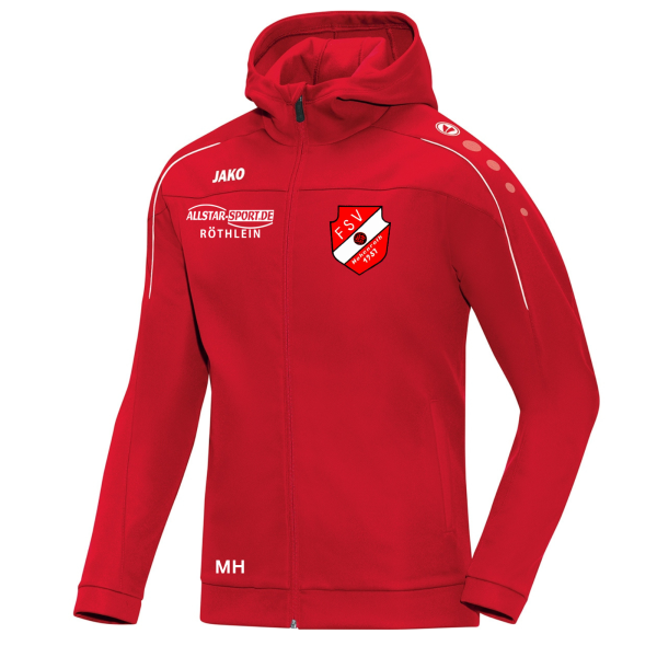 Kapuzenjacke in rot mit pcboot Logo und Initialen