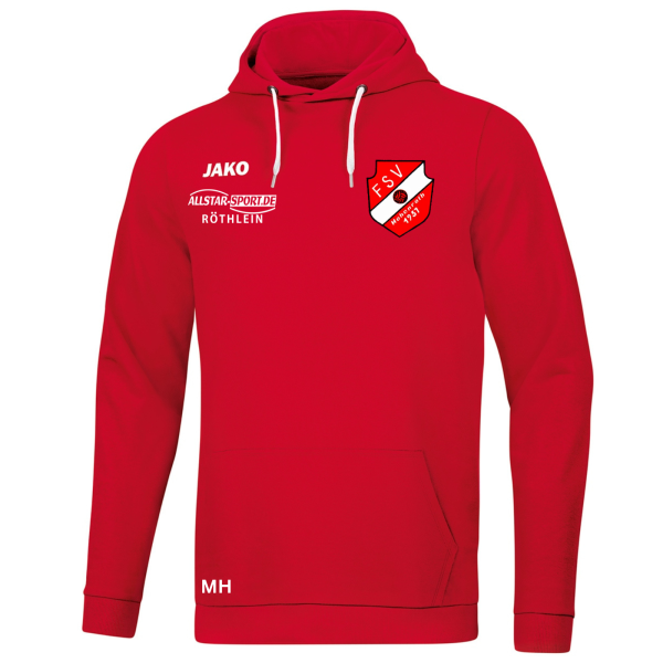 Kapuzensweat in rot mit pcboot Logo und Initialen